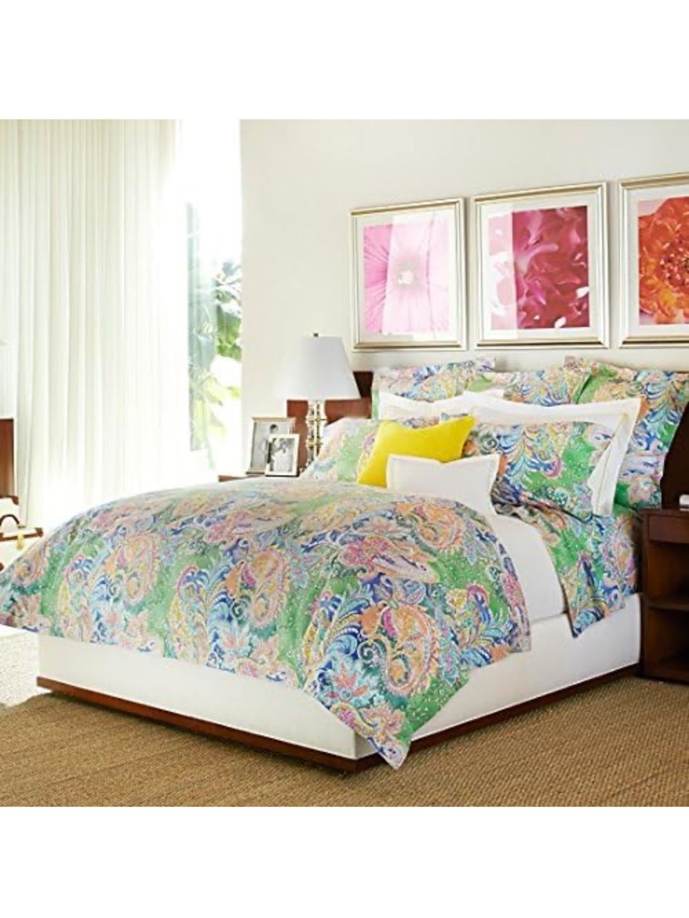Ralph Lauren Green Paisley Duvet Cover with Multicolor Accents king